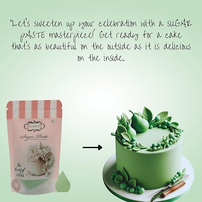 Confect Pea Green Fondant for Cake Decorating | Smooth & Ready-to-Use Icing for Christmas Cakes, Cupcakes & Holiday Treats | Vegan, Gluten-Free, Nut-Free, Palm Oil-Free – 8.8 Oz