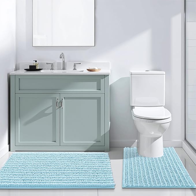 Arotive Luxury Chenille Bathroom Rug Mat, Extra Soft Thick Absorbent Shaggy Bath Rugs, Non-Slip Machine Wash Dry, Plush Bath Mats for Bathroom, Shower and Tub, 70x24, Blue