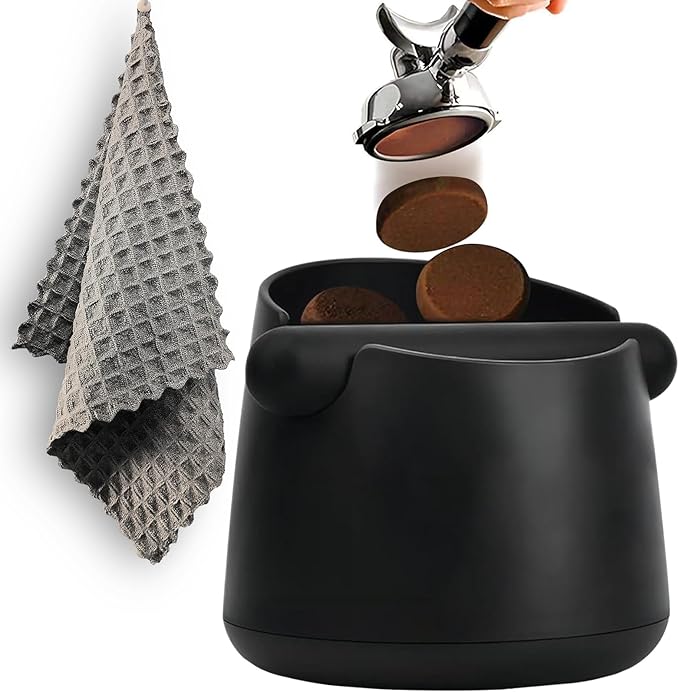 JDHAVMOS 5-Inch Espresso Knock Box, Holds 15+ Coffee Pucks with Barista Towels, Removable Knock Bar & Anti-Slip Base, Espresso Machine Accessories for Home/Office (Classic Brown)