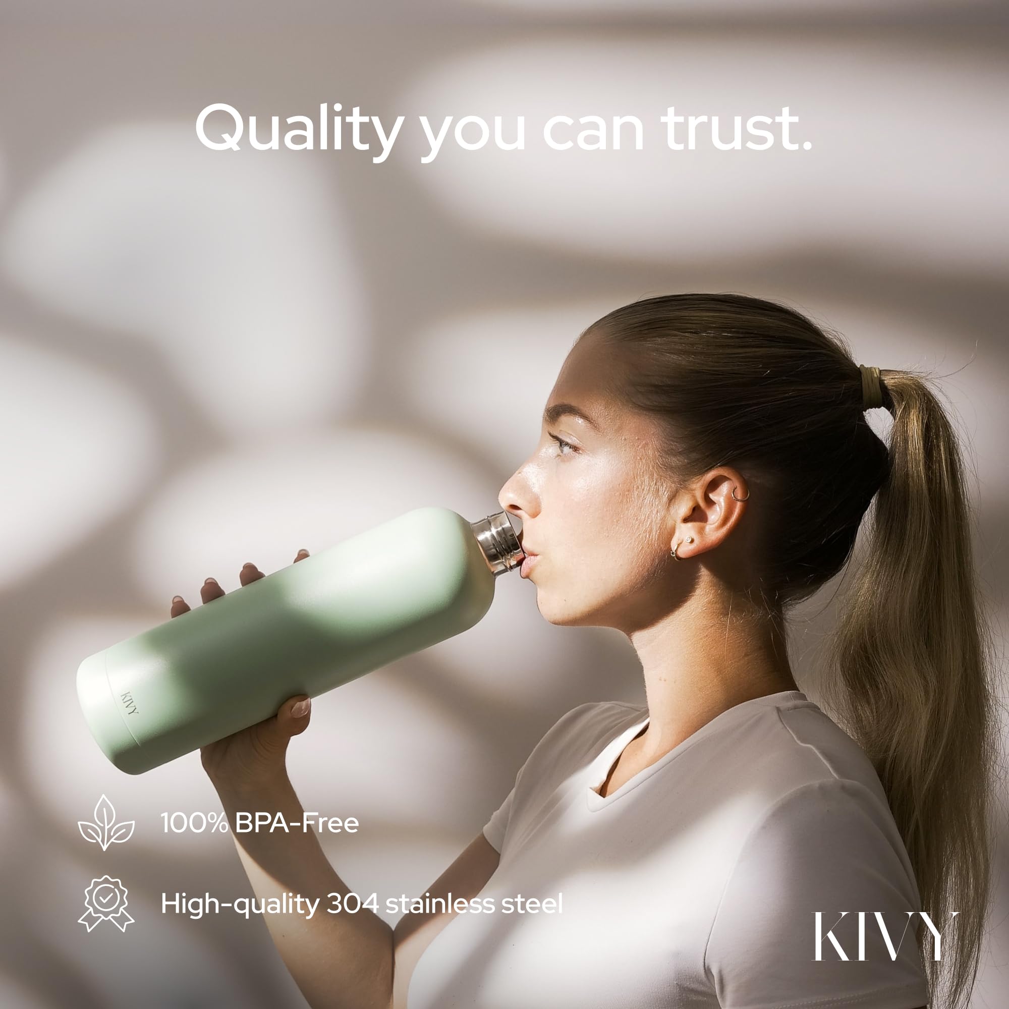 KIVY Stainless Steel Insulated Water Bottle 32oz | Slim Water Bottle for Travel, Car, Gym, Cupholder, Backpack side pocket - Slim water bottle no straw - Screw top