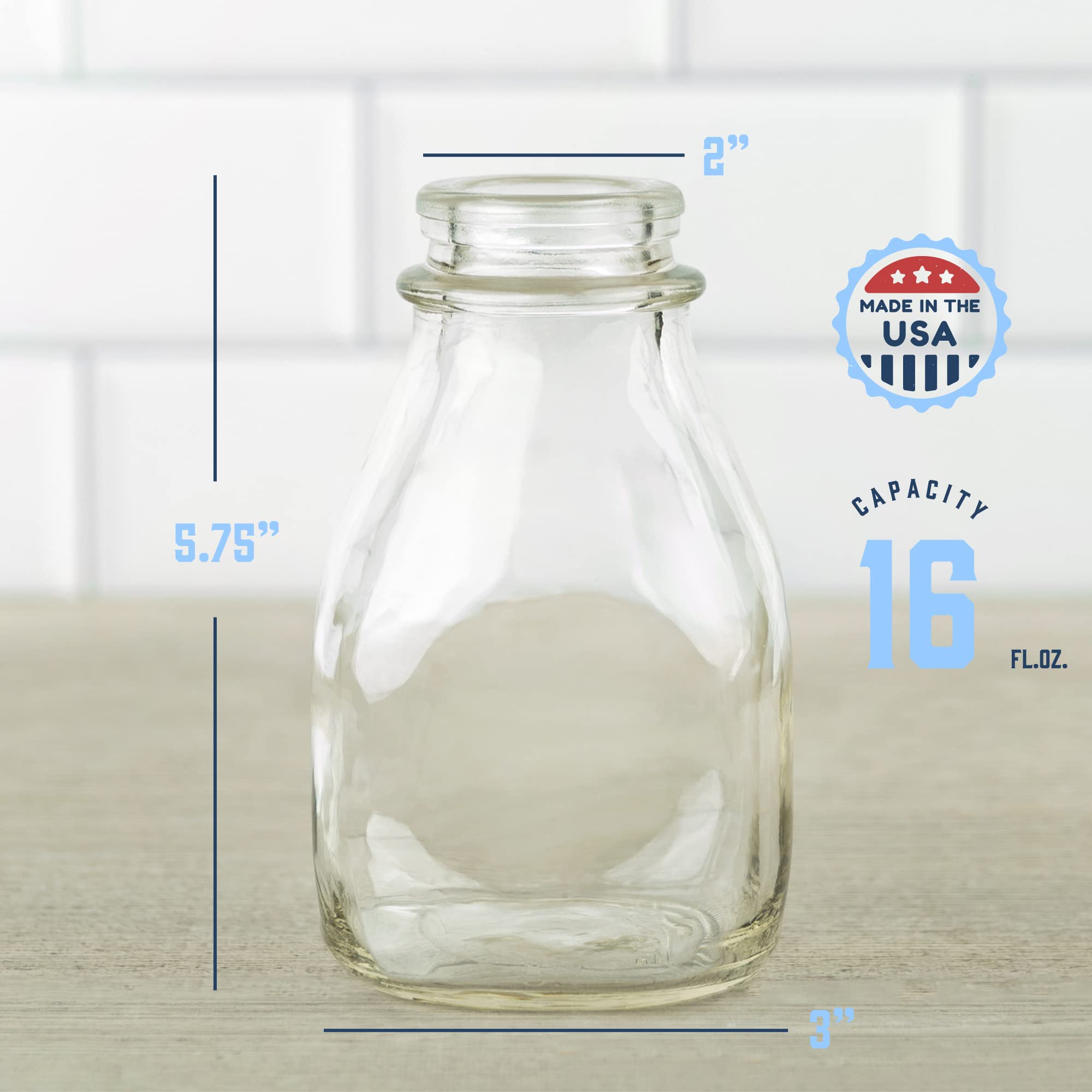 kitchentoolz 16 oz Glass Milk Bottle with Lid and Pour Spout – Small Glass Creamer Container for Refrigerator – Airtight Pint Milk Bottle for Coffee, Tea, and Liquid Storage