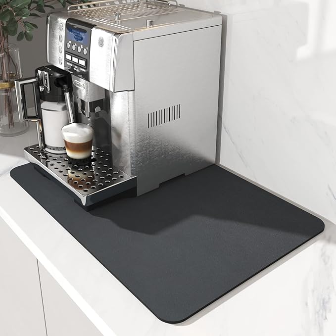 AMOAMI Coffee Mat - Hide Stain Rubber Backed Absorbent Dish Drying Mat for Kitchen Counter - Fits Under Coffee Maker - Khaki 12X19