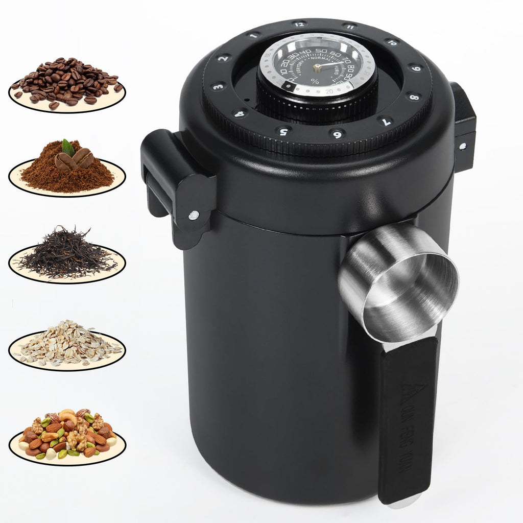 ZENTORIQ Coffee Canister, Airtight Stainless Steel Kitchen Food Storage Container With Spoon And Date Tracker, For Ground Coffee, Cereal, Bean, Tea,Sugar (black)
