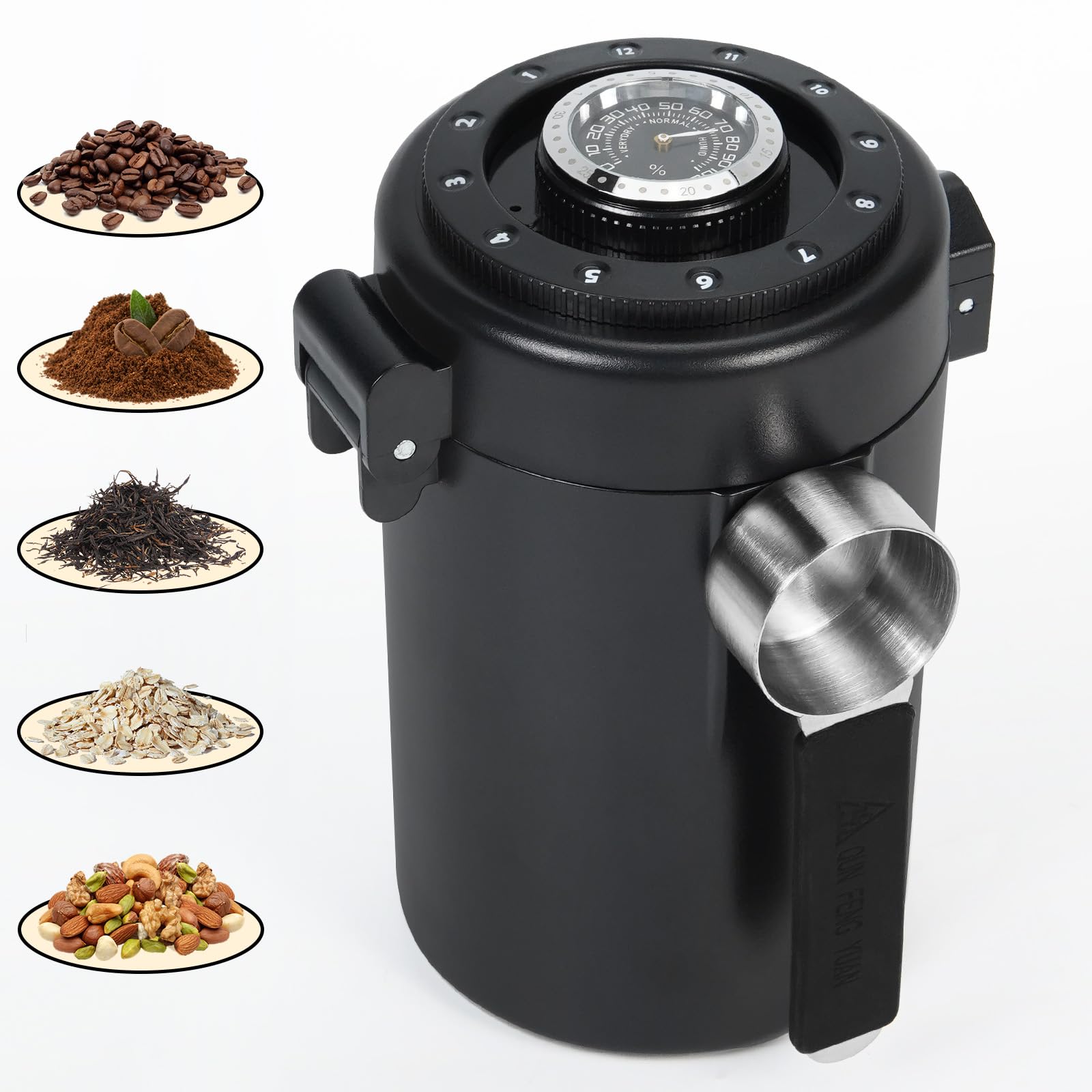 ZENTORIQ Coffee Canister, Airtight Stainless Steel Kitchen Food Storage Container With Spoon And Date Tracker, For Ground Coffee, Cereal, Bean, Tea,Sugar (black)