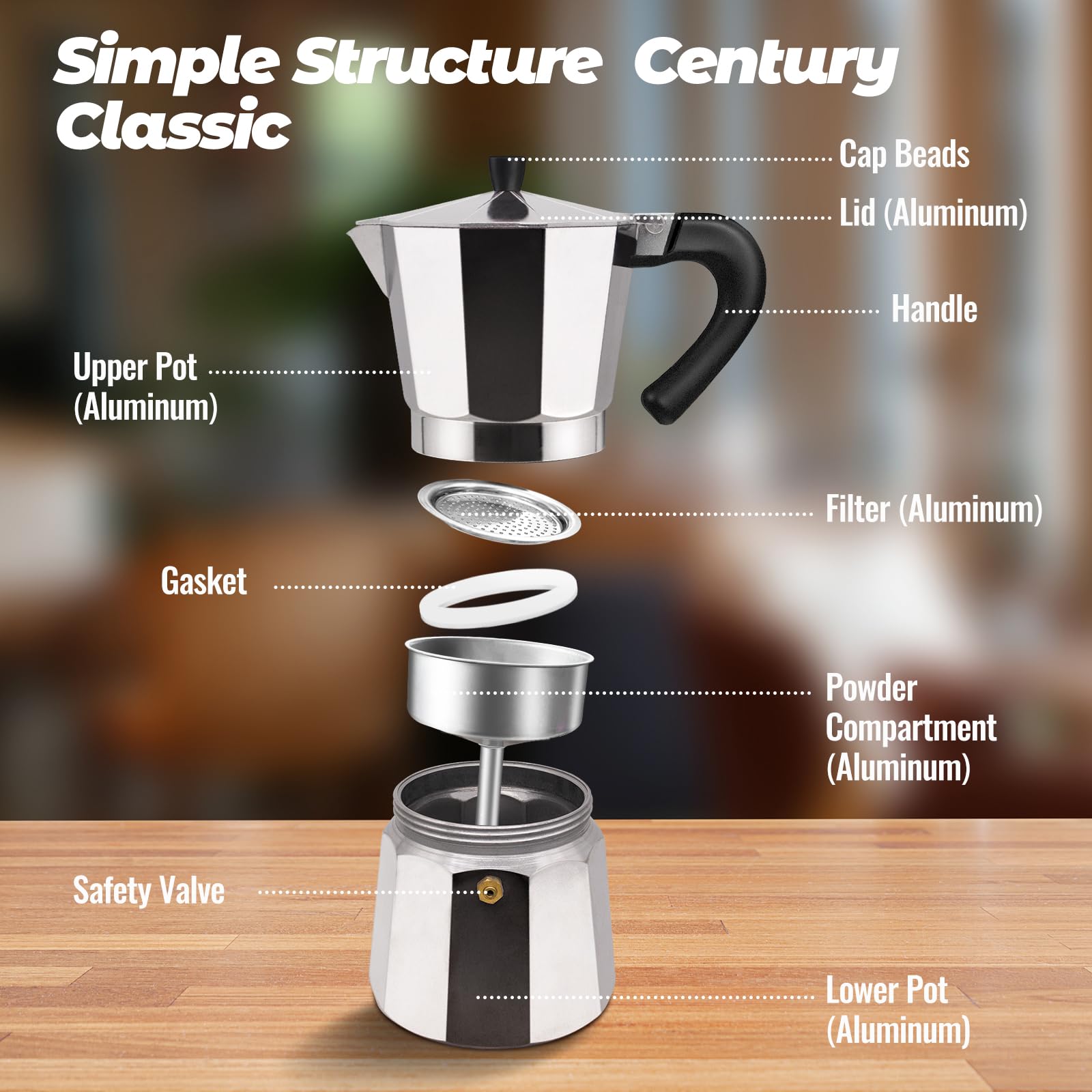 Vaolvpant 6 Cup Aluminum Moka Pot Classic Stovetop Espresso Coffee Maker 300ml 10oz Coffee maker Percolator Mocha Pot Greca Coffee Maker Cafe Makers for Italian and Cuban Café Brewing Silver