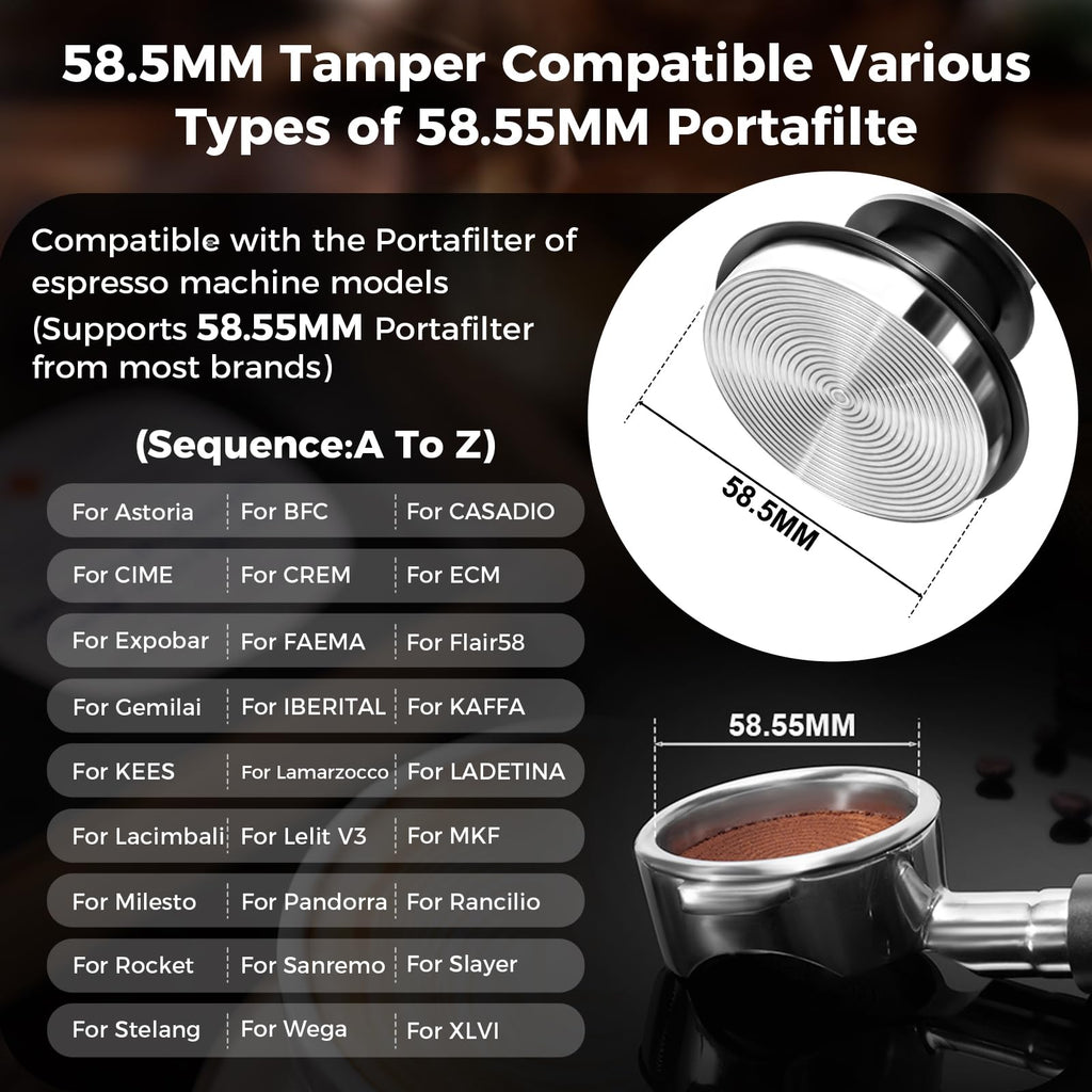 IKAPE 58MM Espresso Tamper Kit Black 6 IN 1, Coffee Tamper Set Including Tamper, Distributor, Magnetic Dosing Funnel, Silicone Mat, Puck Screen, and Cleaning Towel