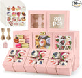 OAMCEG 80 Pack Cookie Boxes with Window, 6x6x3 Inches Pink Cupcake Boxes, Bakery Treat Boxes with Stickers & Twine for Pastry, Desserts, Strawberries, Cupcakes, Gift Giving