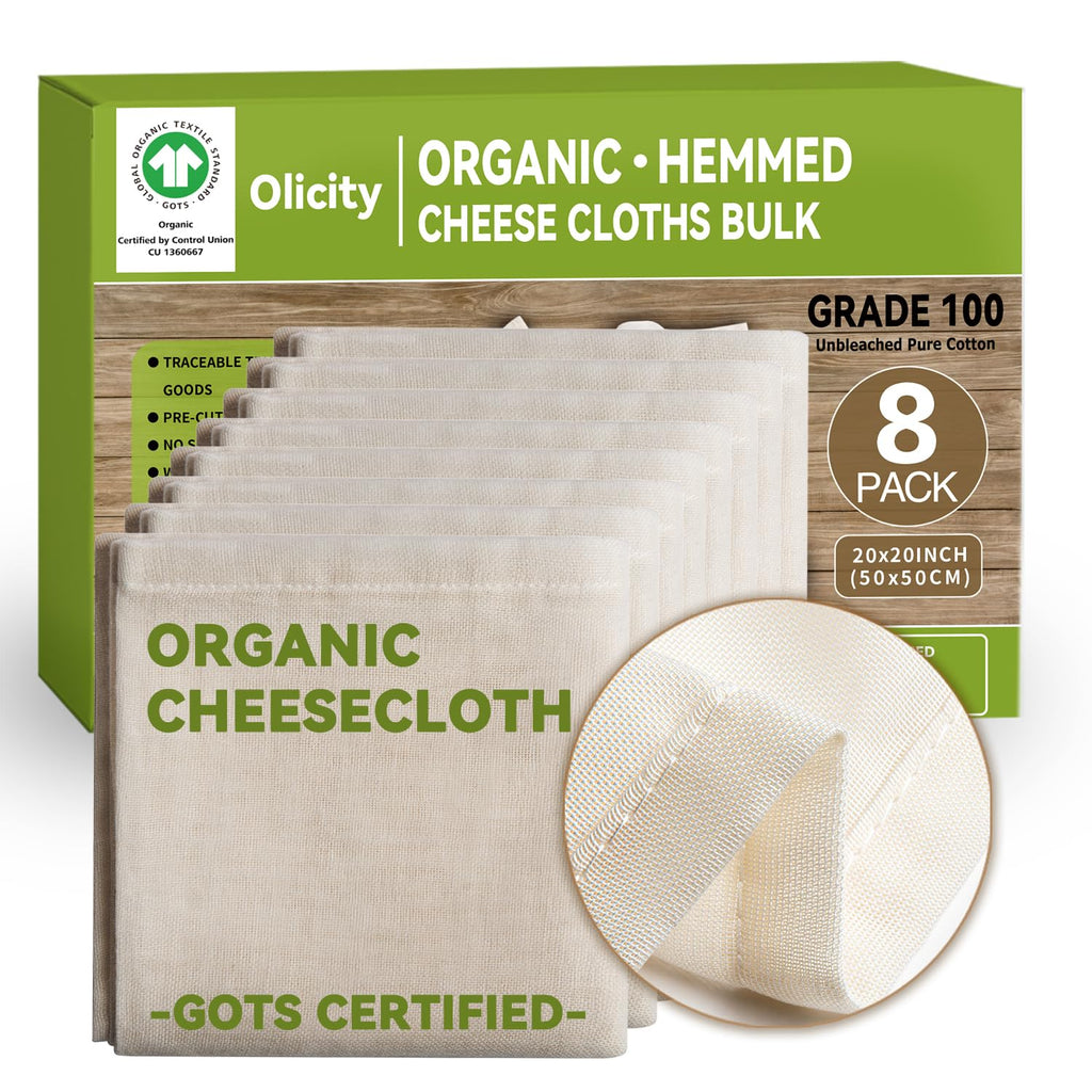 Organic Cheese Cloths, GOTS Certified,6Pack,20x20Inch Reusable Cheese Cloth