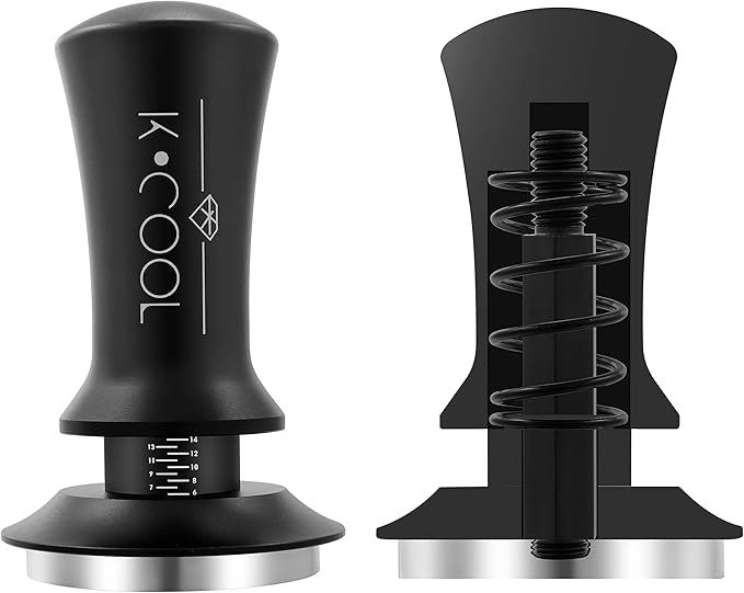 K COOL 58mm Espresso Tamper, Premium Barista Tools Coffee Tamper with Spring Loaded, Stainless Steel Base Tamper Compatible with Espresso Machine Rancilio, Gaggia Bottomless Portafilter (58mm, Black)