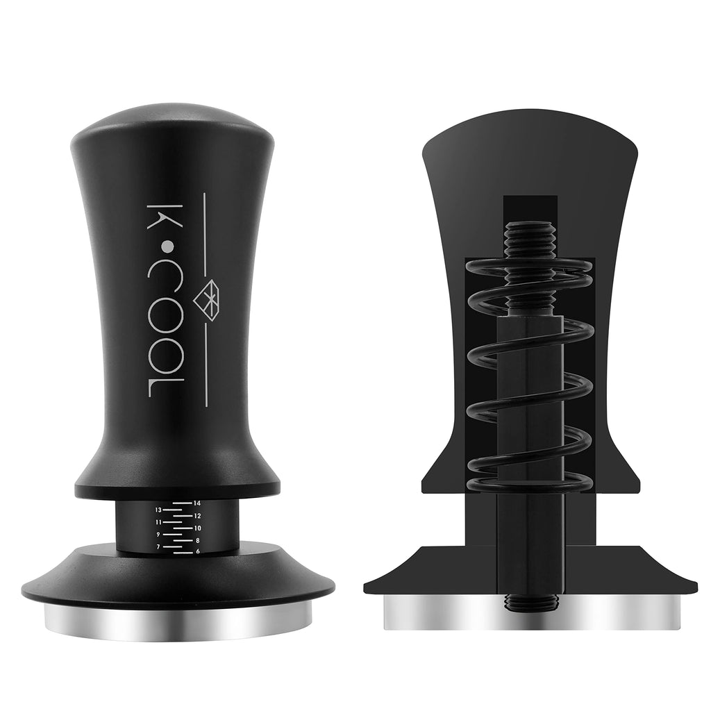 K COOL 51mm Coffee Espresso Tamper, Premium Barista Tools, Calibrated Spring Tamper, 100% Stainless Steel Flat Base Tamper with Scale Mark for Espresso Machine (Black)