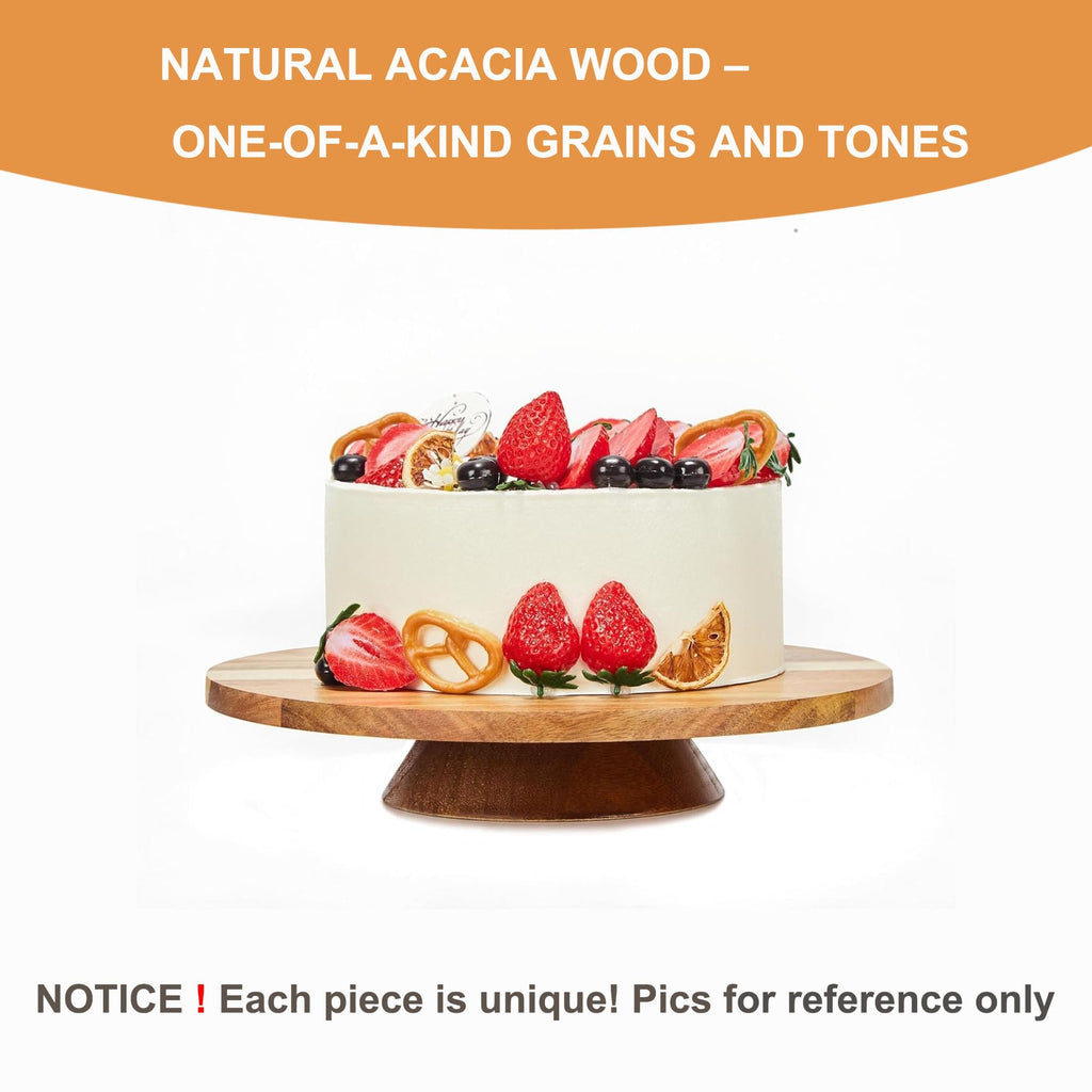 GOVOKOI 12" Acacia Wood Revolving Cake Stand, 2" High Turntable for Cake