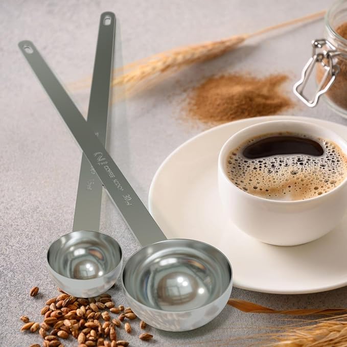 2PCS Coffee Scoop Set (1tbsp, 2tbsp), Extra Long Handle Measuring Spoon, 15 ml and 30 ml Stainless Steel Coffee Scooper