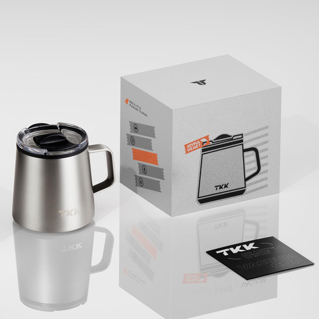 TKK 12 oz Insulated Coffee Mug with Handle Ceramic Coating Detachable Slider Lid Stainless Steel Tumbler Double Wall Vacuum Travel Cup