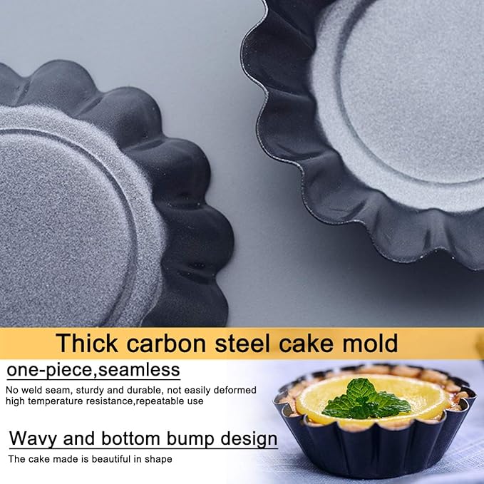 12 Packs Egg Tart Mold, Size 2.6 x 0.9inch, Cupcake Cake Muffin Mold Tin Pan Baking Tool, Carbon Steel