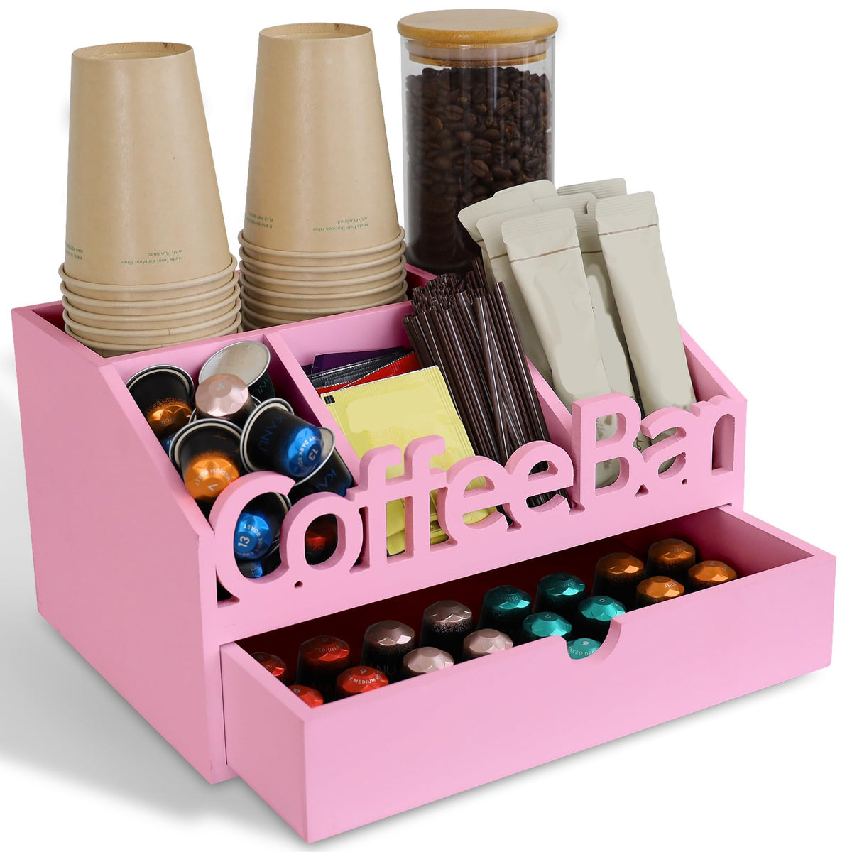 Acrylic Coffee Bar Station, Countertop Snack Tea Organizer & Condiment Tray