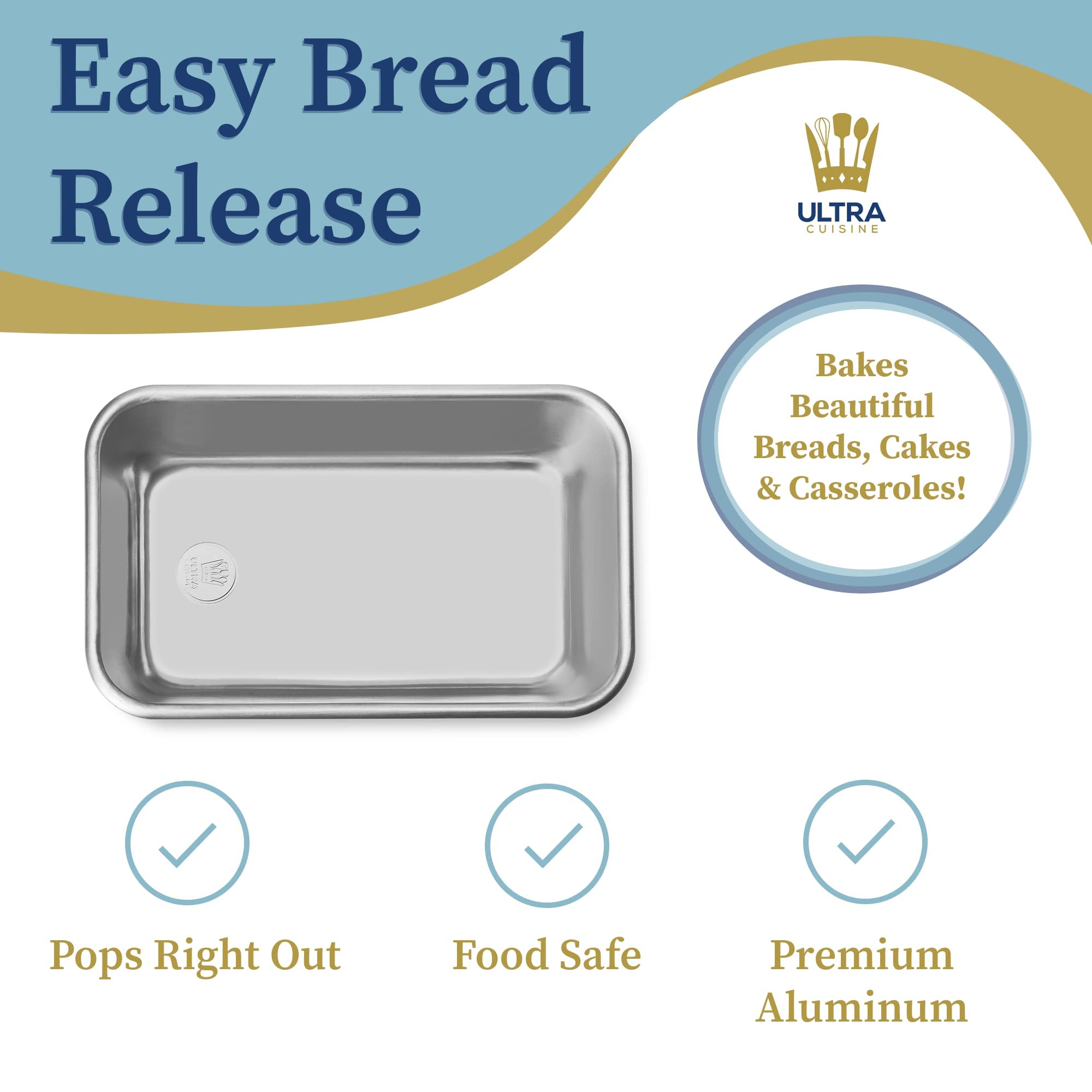 Ultra Cuisine Aluminum Loaf Pan for Baking Bread - 9.5x5 inch Loaf Pan, 1lb