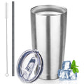 GUDEMAO 20 oz Tumbler with Lids and Straws, Stainless Steel Insulated Coffee Tumbler, Double Wall Vacuum Insulated Travel Mug Cup, Leakproof Thermal Coffee Cup for Hot and Cold Drinks (Silver)