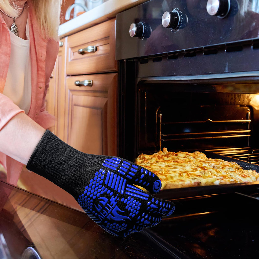 FITFIV BBQ Gloves, Oven Gloves, 1472°F Extreme Heat Resistant Barbecue Gloves, Silicone Non-Slip Oven Mitts, Kitchen for Cooking, Grilling, and Baking