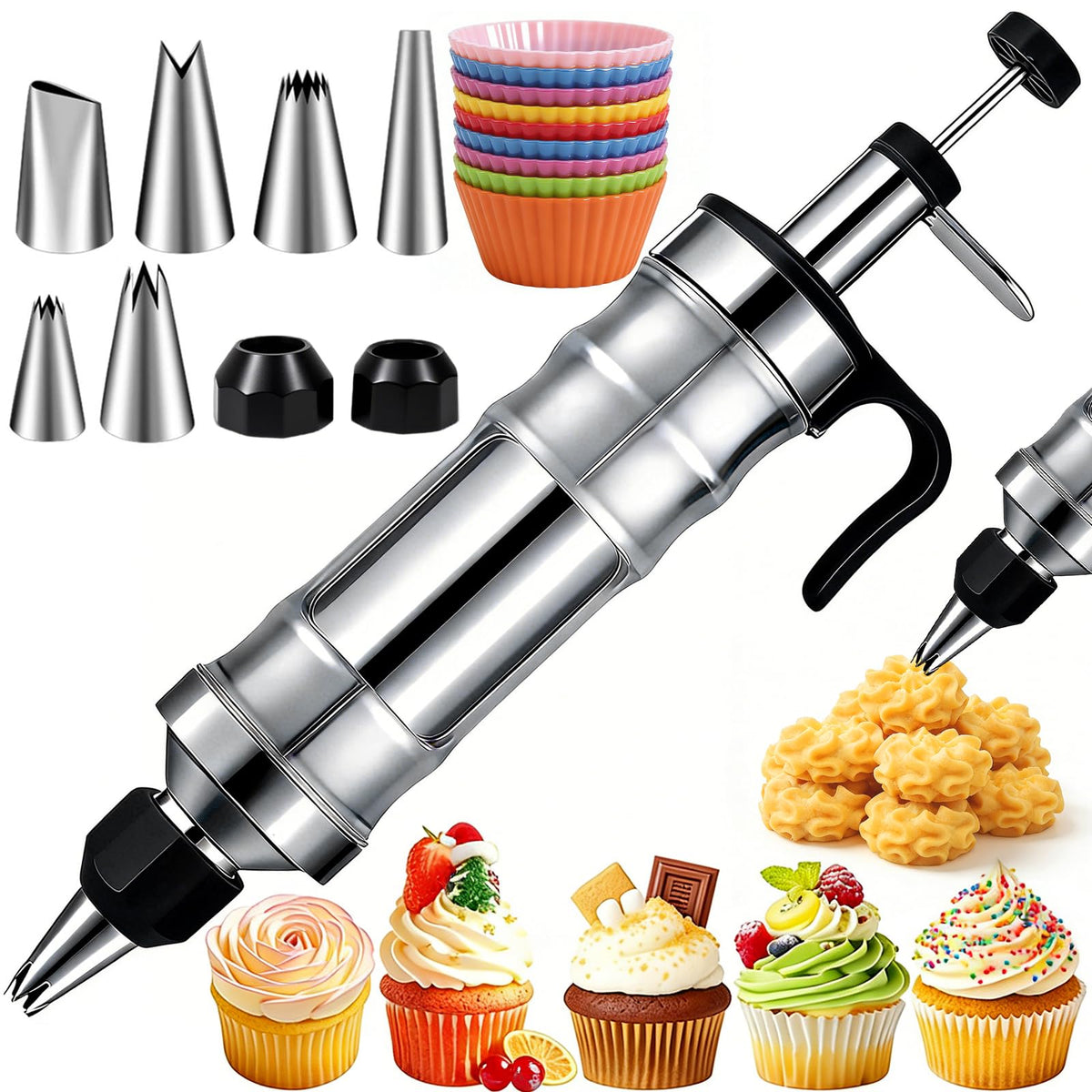 Suuker Dessert Decorating Syringe Set, Stainless Steel Icing Piping Kit