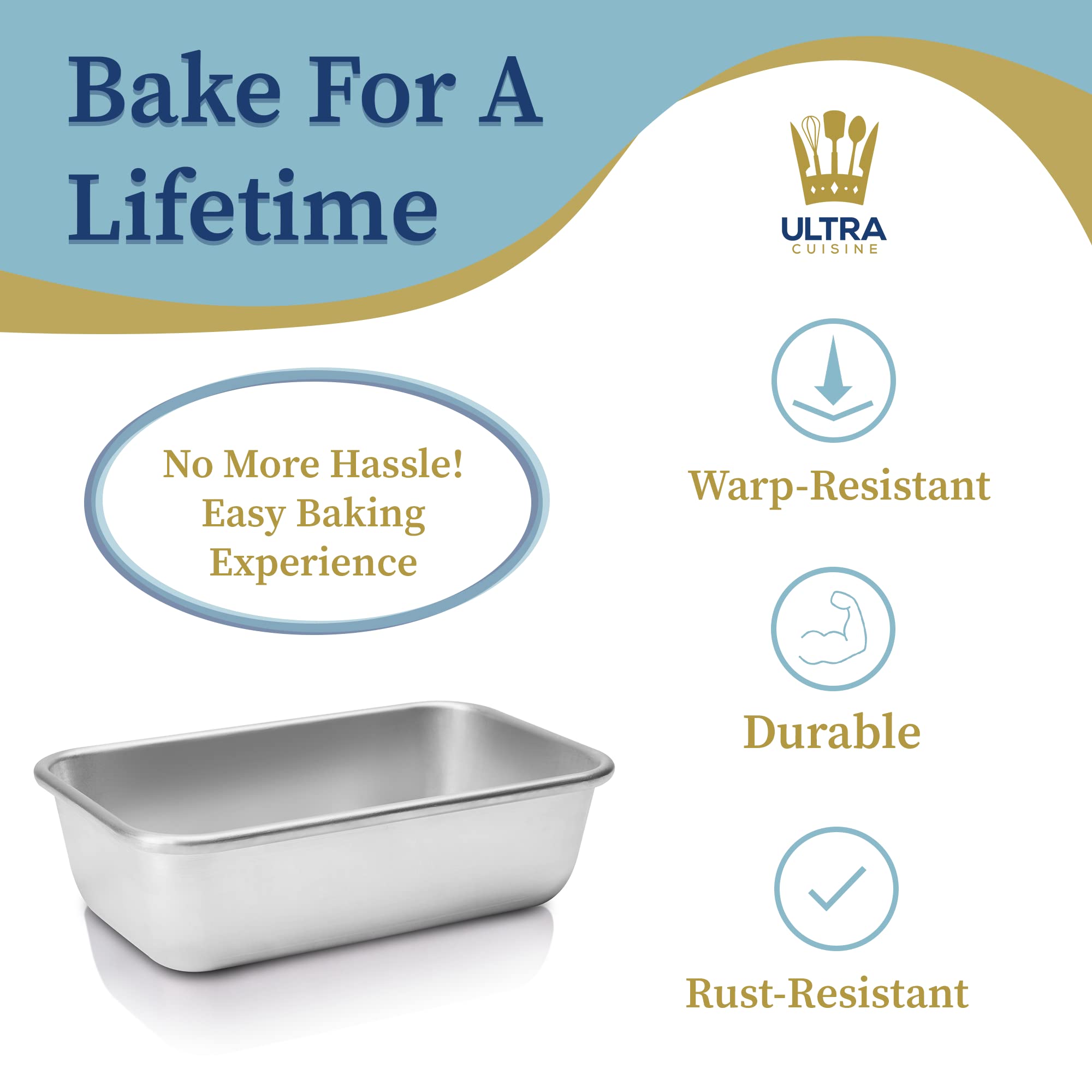 Ultra Cuisine Aluminum Loaf Pan for Baking Bread - 9.5x5 inch Loaf Pan, 1lb