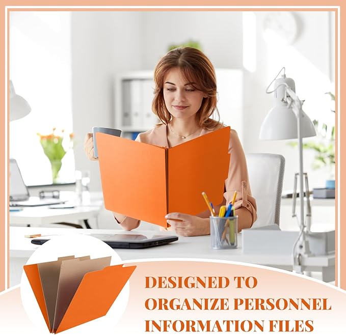 24 Pcs Classification Folders Letter Size, Back to School Supply for Teacher, Student, 2 Pocket Dividers Pressboard File Folder Bulk with 2 Fasteners, 2 in Expanding File Organizer (Orange)