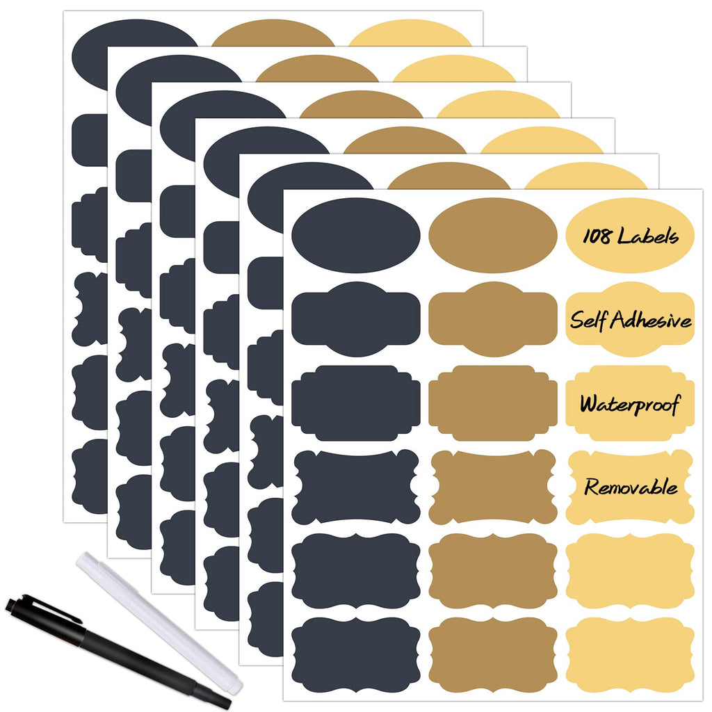 108pcs Colored Chalkboard Sticker Labels for Jars,Waterproof Removable Write-on Labels for Organizing Your Food Containers Mason Jars Spice Bottles Cannings Canisters Storage Bins,2 Markers Included