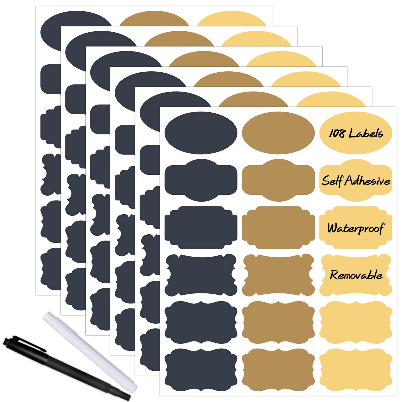 108pcs Colored Chalkboard Sticker Labels for Jars,Waterproof Removable Write-on Labels for Organizing Your Food Containers Mason Jars Spice Bottles Cannings Canisters Storage Bins,2 Markers Included