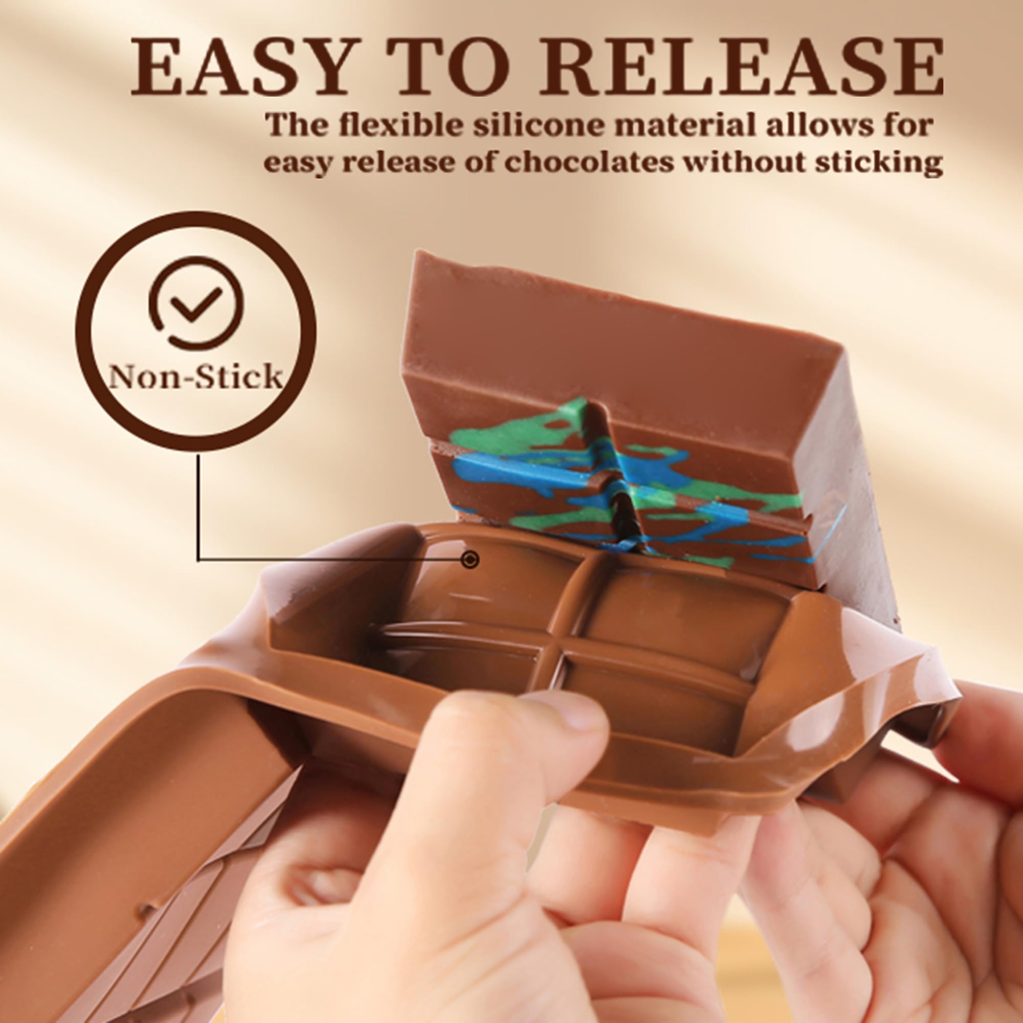 Cunacio 1 Inch Deep Chocolate Bar Mold, 3 Cavity Large Dubai Chocolate Molds, Thick Candy Bar Mould for Filling（3 Packs）