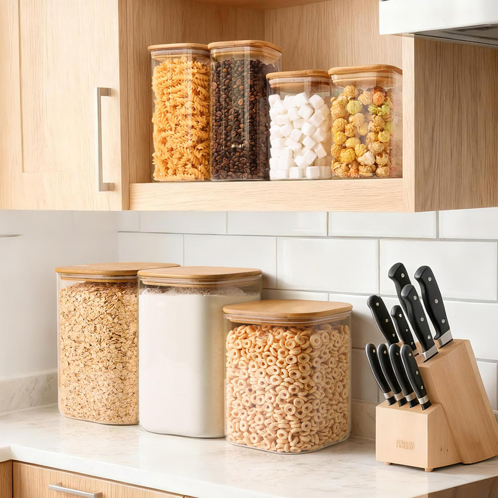 KTMAMA Glass Flour Containers with Bamboo Lids 1.6/4.6 Qt 2 Pack