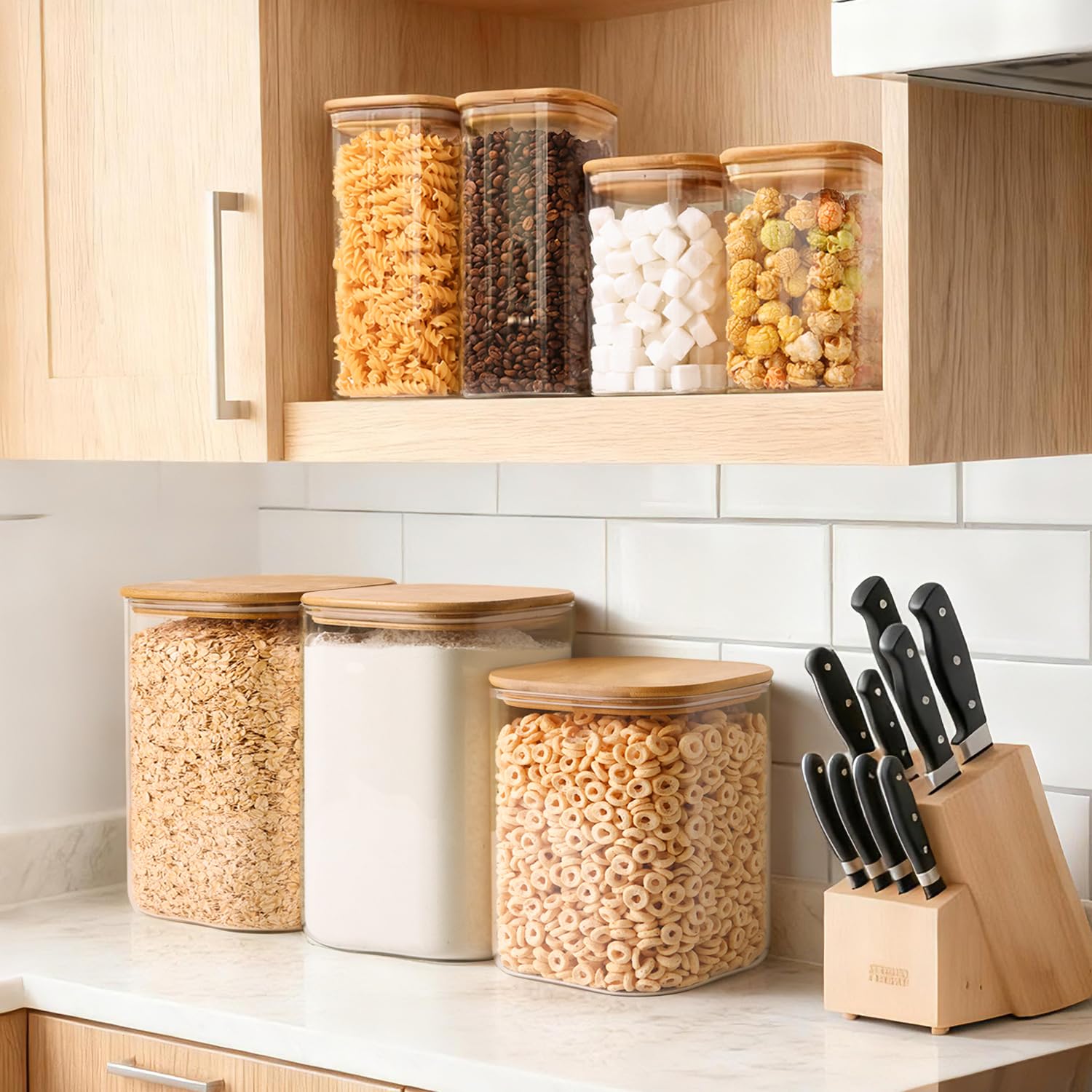 KTMAMA Glass Flour Containers with Bamboo Lids 1.6/4.6 Qt 2 Pack