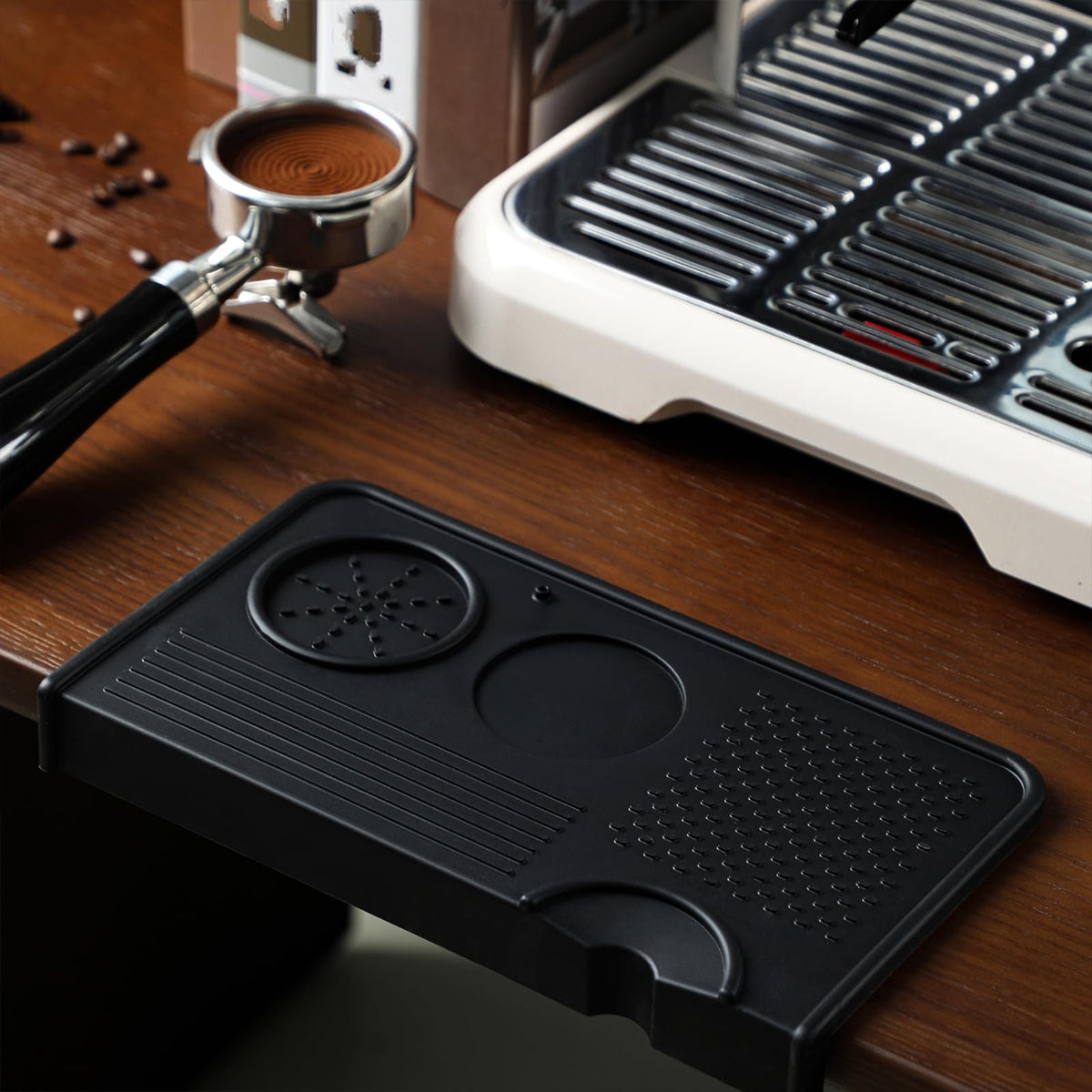 Espresso Tamping Mat with Portafilter Slot, Thick Food Grade Silicone Tamper Pad, Heat Resistant & Non-Slip Coffee Tamping Station for Home Barista