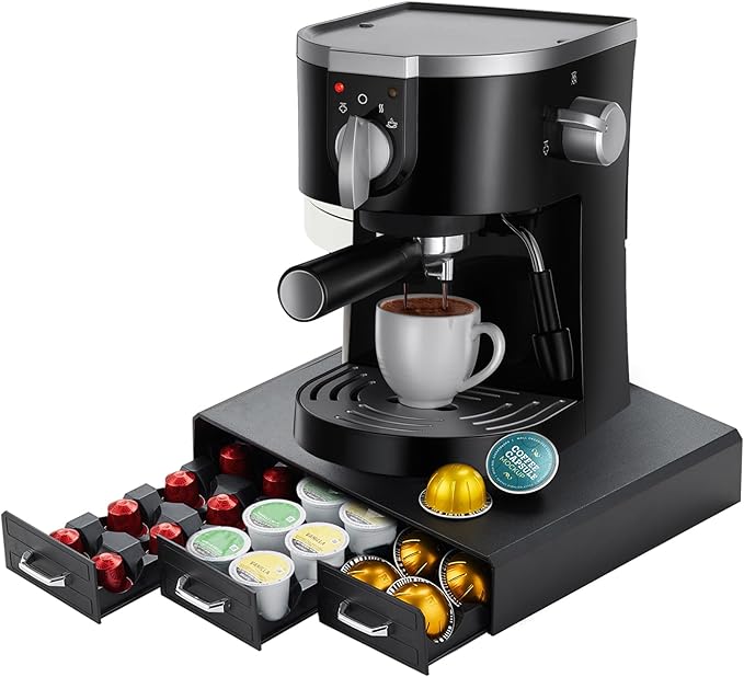 K Cup Holder Drawer 66/88 Pods Capacity, Four Drawers Design for Nespresso Pods Holder, Coffee Pod Holder Compatible With Keurig Pod Organizer&Nespresso/K-Cup/Vertuo Pod Holder, Black