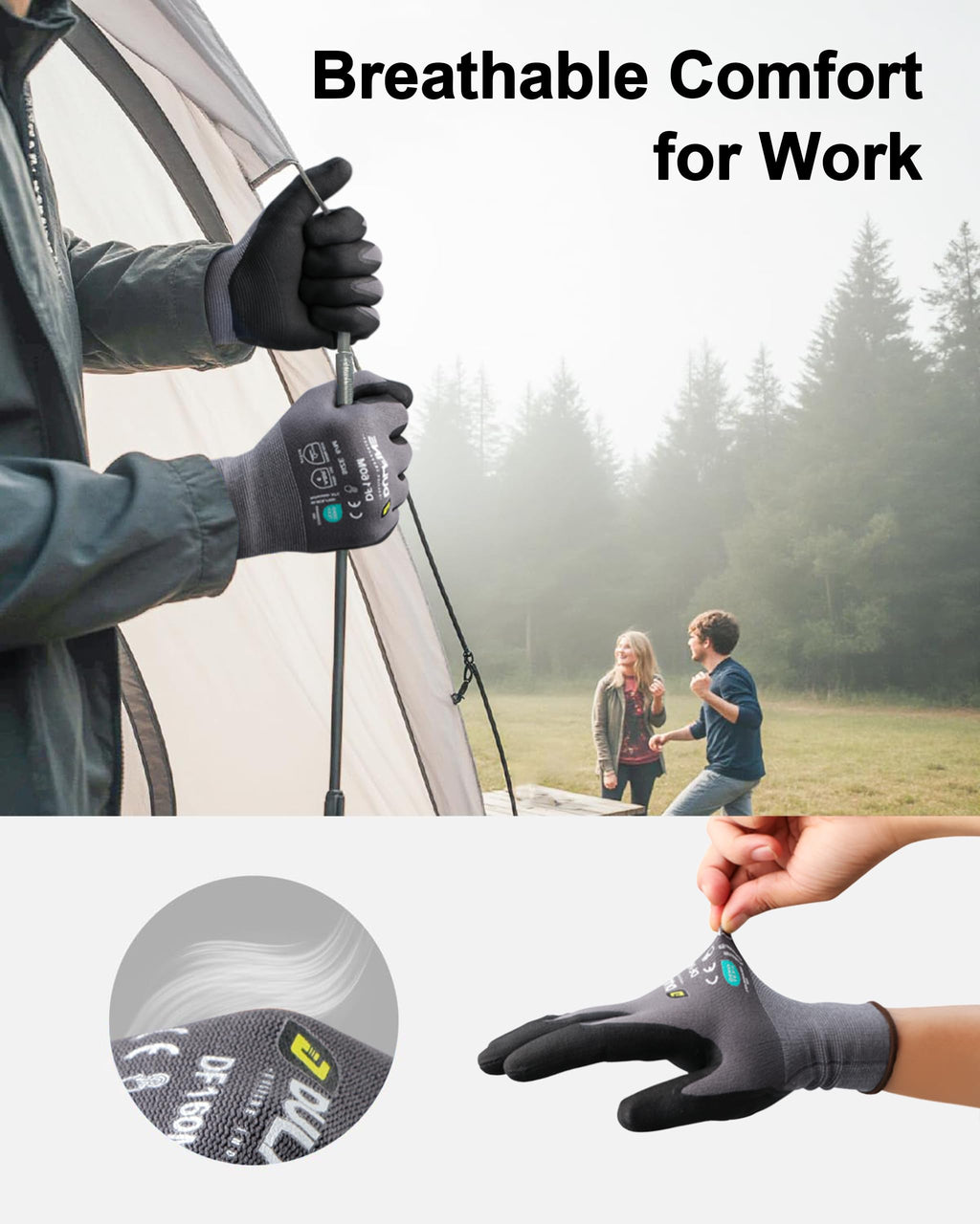 DULFINE MicroFoam Nitrile Coated 36 Pairs Work Gloves for Men Grey M