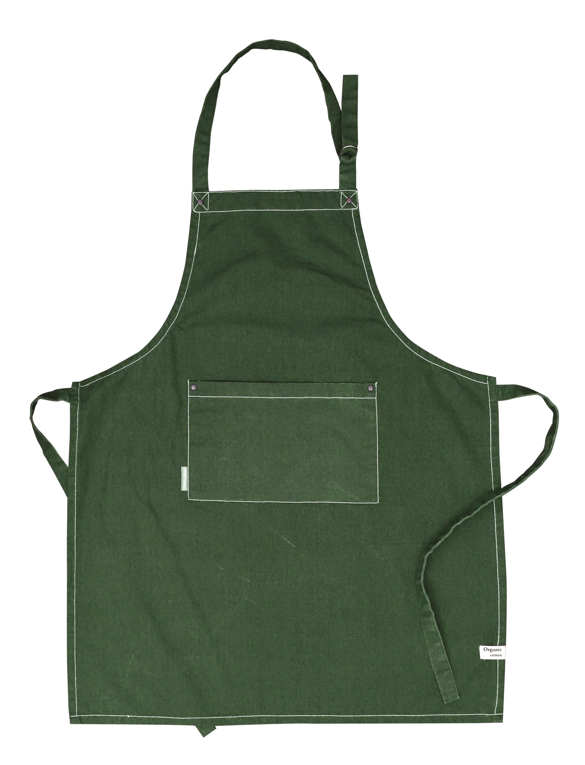AMOUR INFINI Cotton Solid Aprons for Women with Pocket, Adjustable Strap and Waist Ties Washed Chef Aprons for Cooking, Baking and Gardening (27.5x33 Inches - Green)