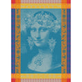 Garnier Thiebaut Mona Lisa Bleu (Mona Lisa Blue) French Kitchen Towel 22"x30", Cotton, Jacquard