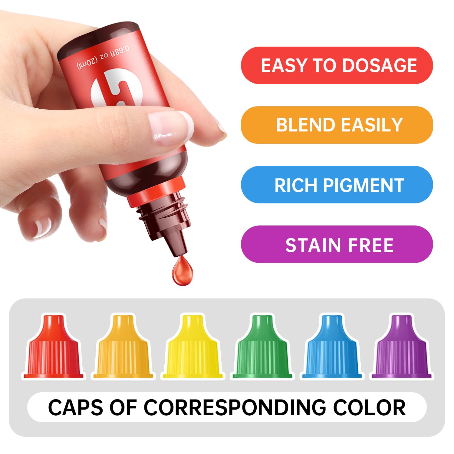 Food Coloring Liquid - 6 Colors x 20 ml Water-Based Concentrated Food Dye for Slime, Baking, Icing, Cake Decorating & Easter Eggs