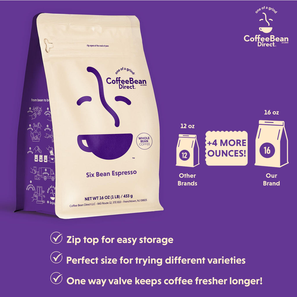 Coffee Bean Direct Six Bean Espresso, Whole Bean, 1lb Bag