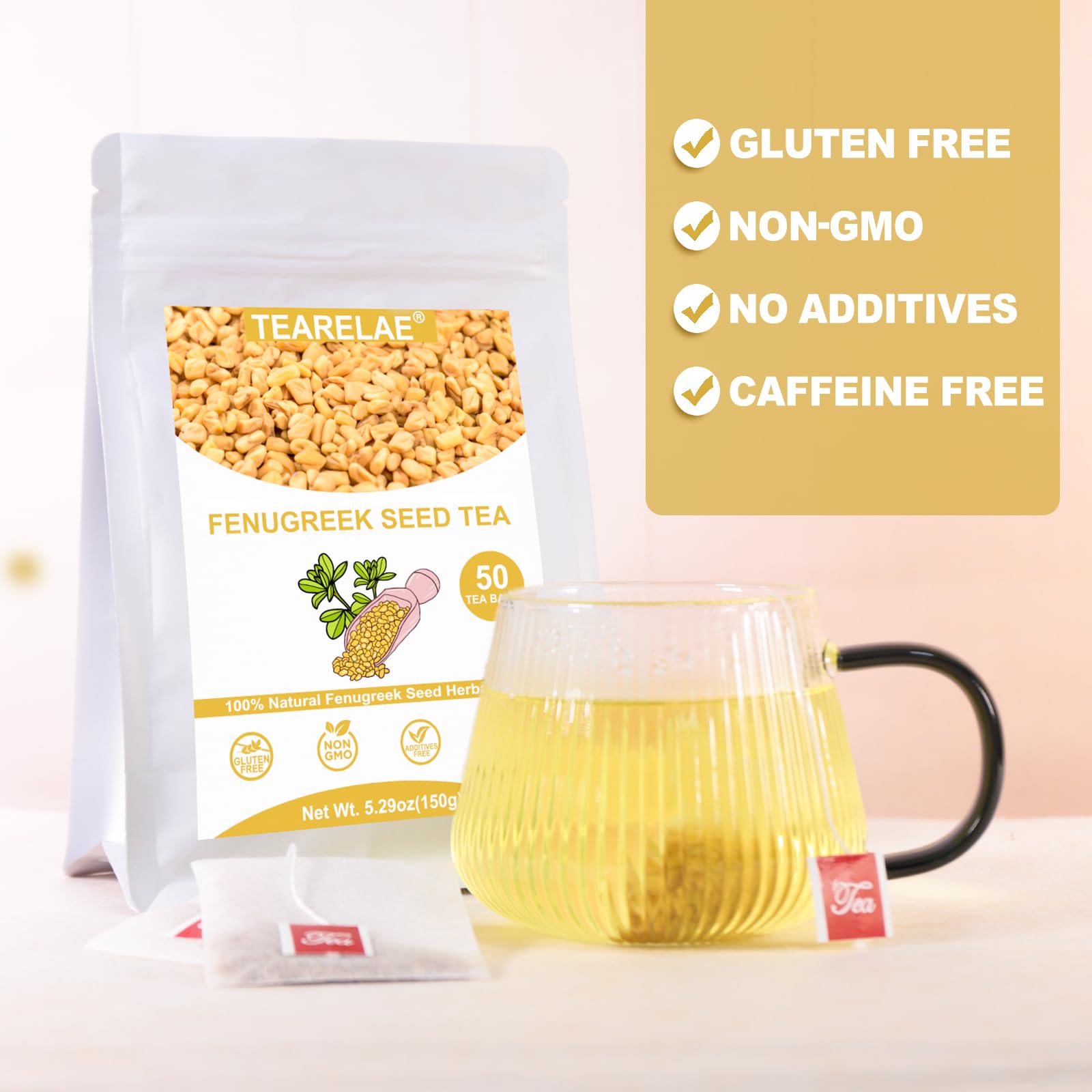 TEARELAE - Fenugreek Tea Bags, 50 Count, Fenugreek Seed Tea