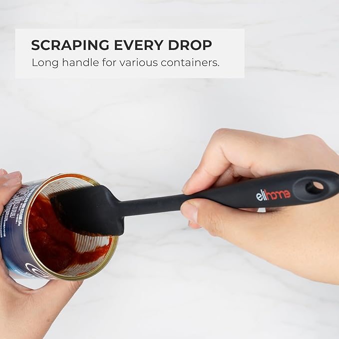 Elihome Mini Silicone Spoonula - Non-Stick Heat Resistant Silicone Scraper Spatula for Mixing, Serving, Scraping, Stirring, and More, 8.75 Inch, Black