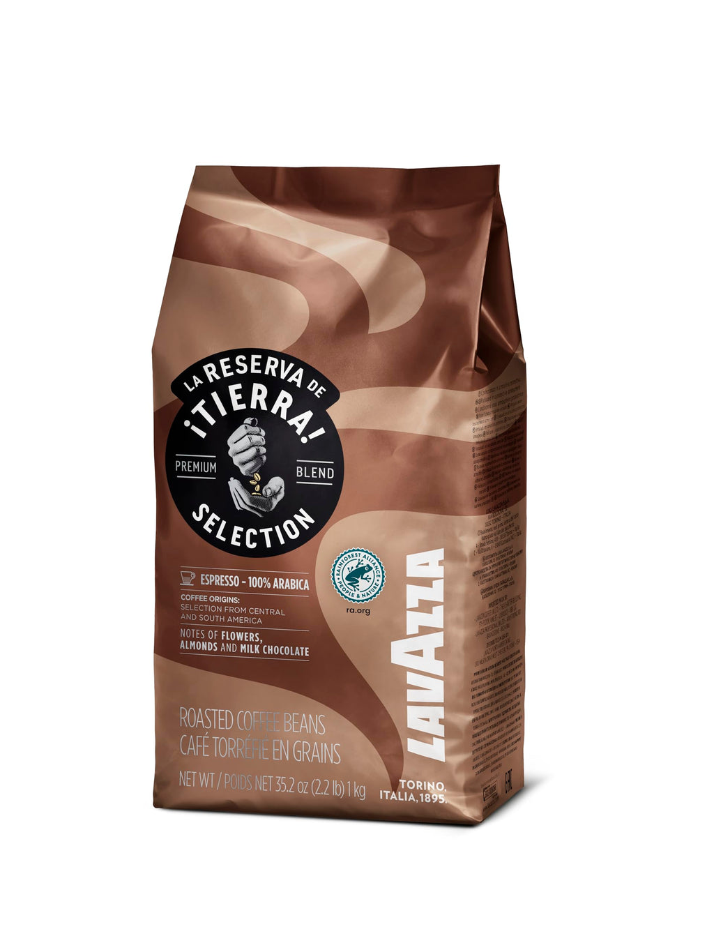 Lavazza Tierra! Selection Whole Bean Coffee Blend, Medium Roast, 2.2LB Bag, 100% Arabica, Rainforest Alliance Certified, sustainably grow