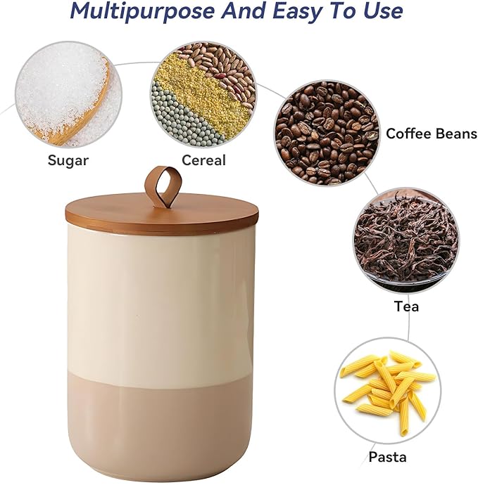 Coffee Canister, Ceramic Food Storage Jars with Lids Salt Matcha Container Brown Sugar Container Bowl for Kitchen Tea, Coffee Beans, Spice (#001Khaki-27oz/800ml)