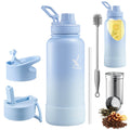 Lexlion Tea Infuser Water Bottle 32 Oz – Triple Wall Insulated Stainless Steel, Loose Leaf & Fruit Strainer, 3 Leakproof Lids, BPA-Free Silicone Sleeve, Reusable Thermal Mug