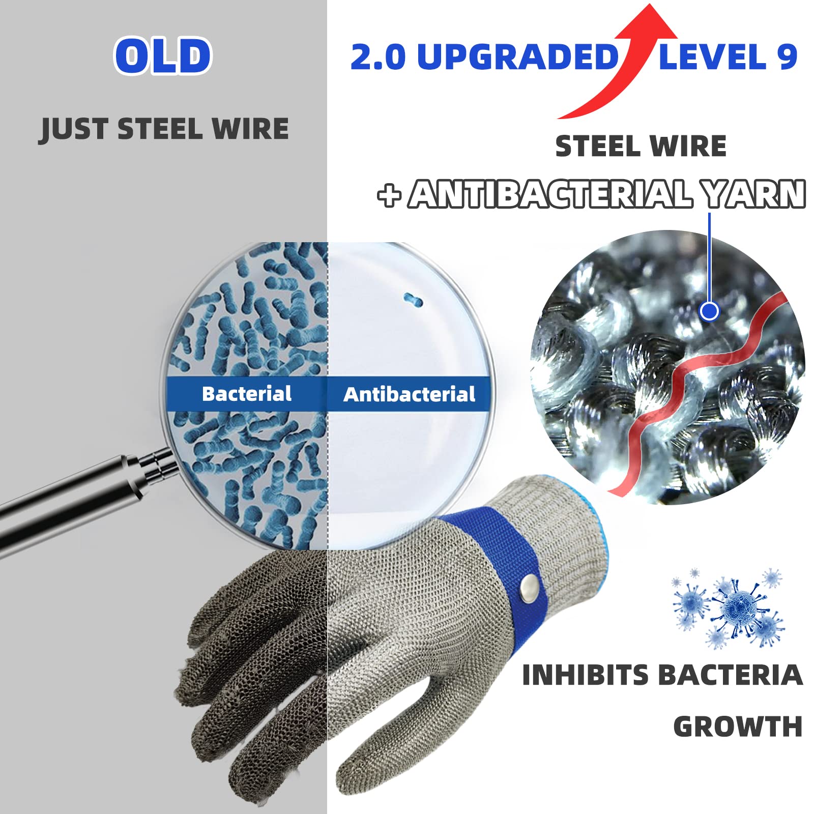Schwer SlicePro ANSI A9 Cut Resistant Glove PR1707, Food Grade Stainless Steel Wire Metal Gloves, Cutting Gloves for Kitchen, Meat Cutting, Oyster Shucking, Fish Fillet（L, 2 PCS）