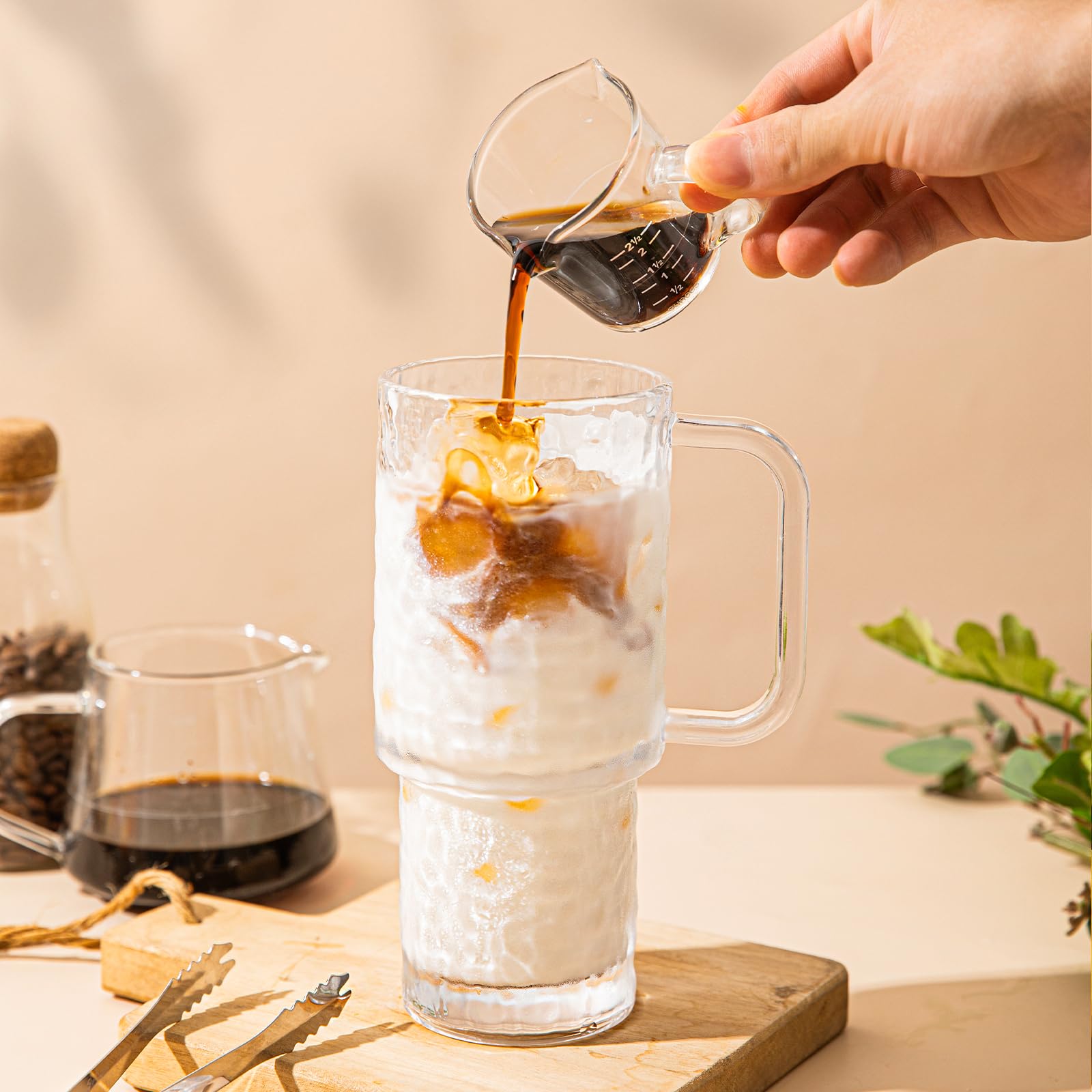 SoulTimes 26oz Water Ripple Glass Tumbler with Handle & Lid, Reusable Iced Coffee Cups with Straws – Set of 2, Glass Cups for Smoothies, Juice, Coffee, Tea – Travel Mugs for Daily Use