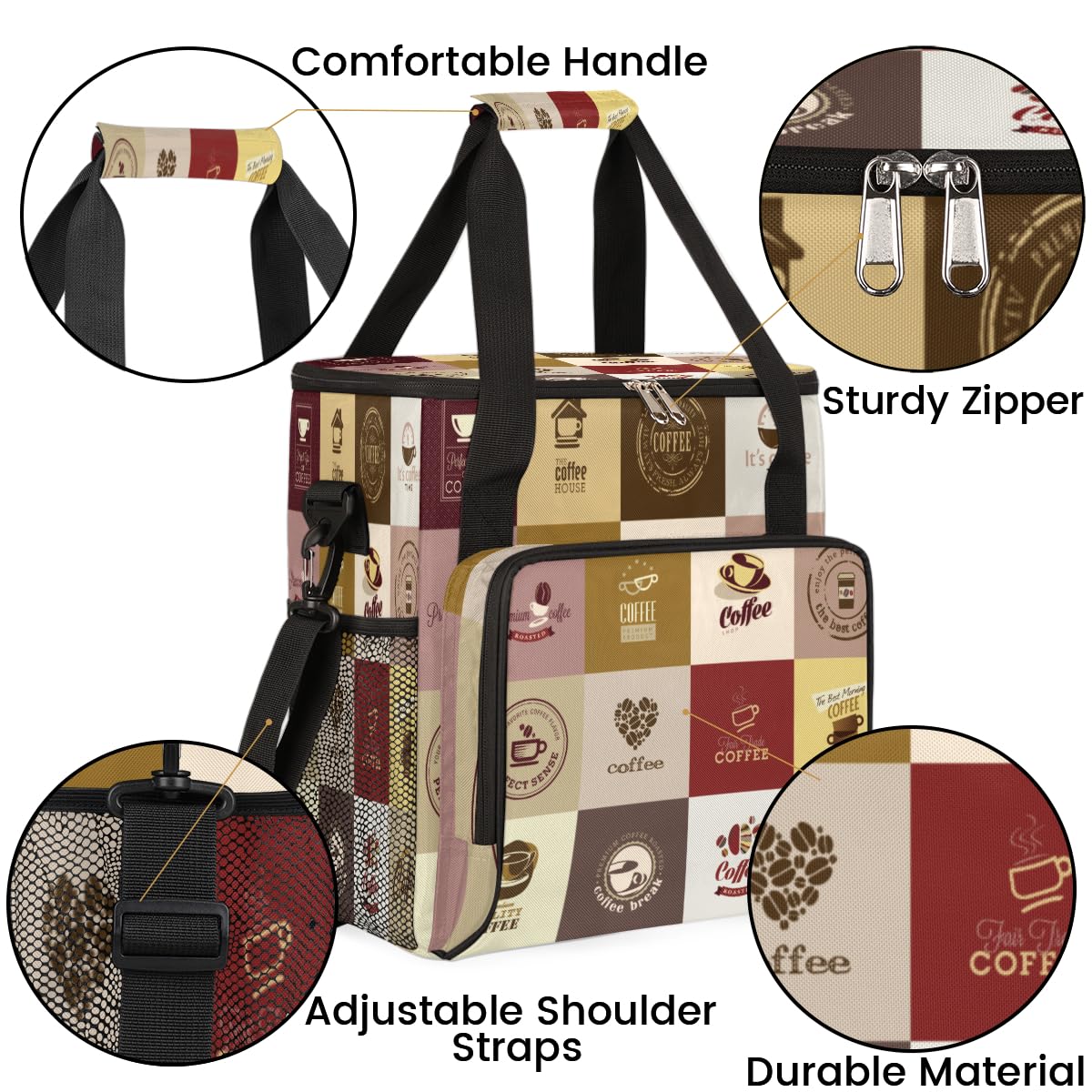 FengQuGou Set of Coffee Icons Maker Carring Bag Travel Carrying Storage Tote Compatible with Keurig K-Mini or Plus Portable Single Serve Brewer Case Pockets for K-cup Pods