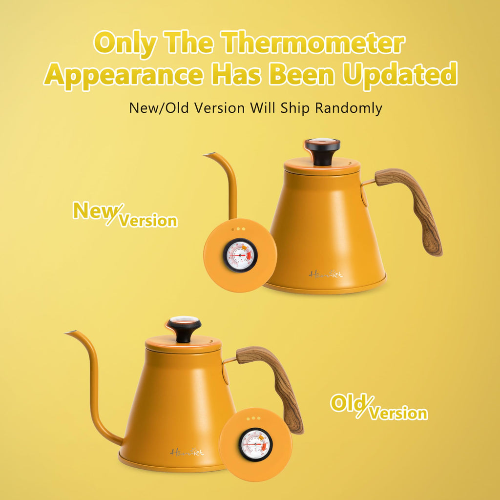 Harriet Gooseneck Kettle with Thermometer for Pour Over Coffee and Tea, 37 fl oz, Stainless Steel, Durable 3-Layer Base, Ideal Spout for Precision Pouring, Compatible with all Stove Tops, Yellow