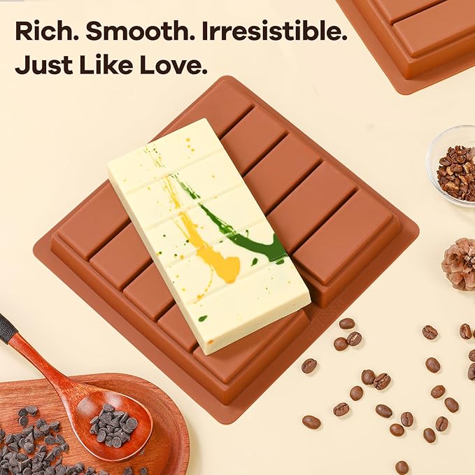 Dubai Chocolate Molds 1 Inch Deep, Silicone Chocolate Bar Mold – Non-Stick, Flexible, Large and Thick Homemade Chocolates, Candies, and Desserts - Set of 3