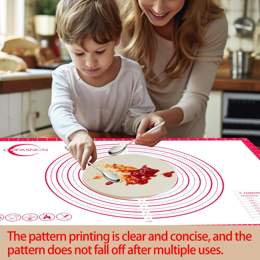 Silicone Pastry Mat Dough Baking Bread Sourdough Fondant Pie Dough Pizza,Silicone Baking Mat Cookie Sheet for Kitchen Counter with Measurements 28x20" Red