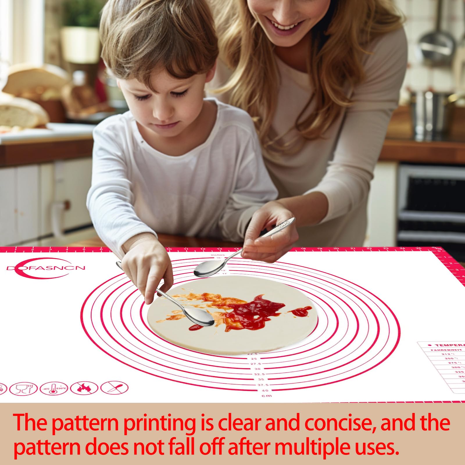 Silicone Pastry Mat Dough Baking Bread Sourdough Fondant Pie Dough Pizza,Silicone Baking Mat Cookie Sheet for Kitchen Counter with Measurements 28x20" Red