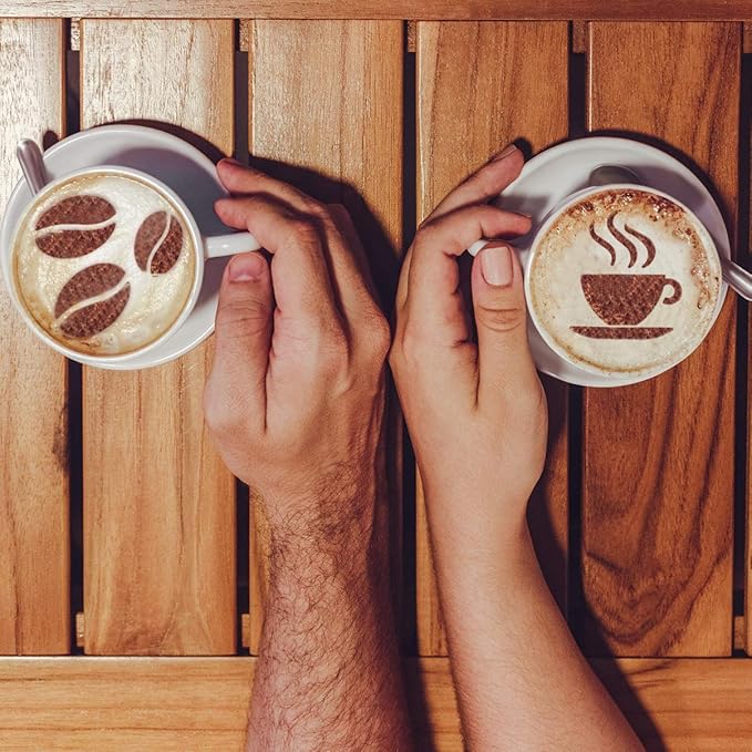 5Pcs Stainless Decorating Stencils, Metal Foam Latte Art Templates, Reusable Cappuccino Chocolate Templates Coffee Garland Mould Cake Decorating Tool